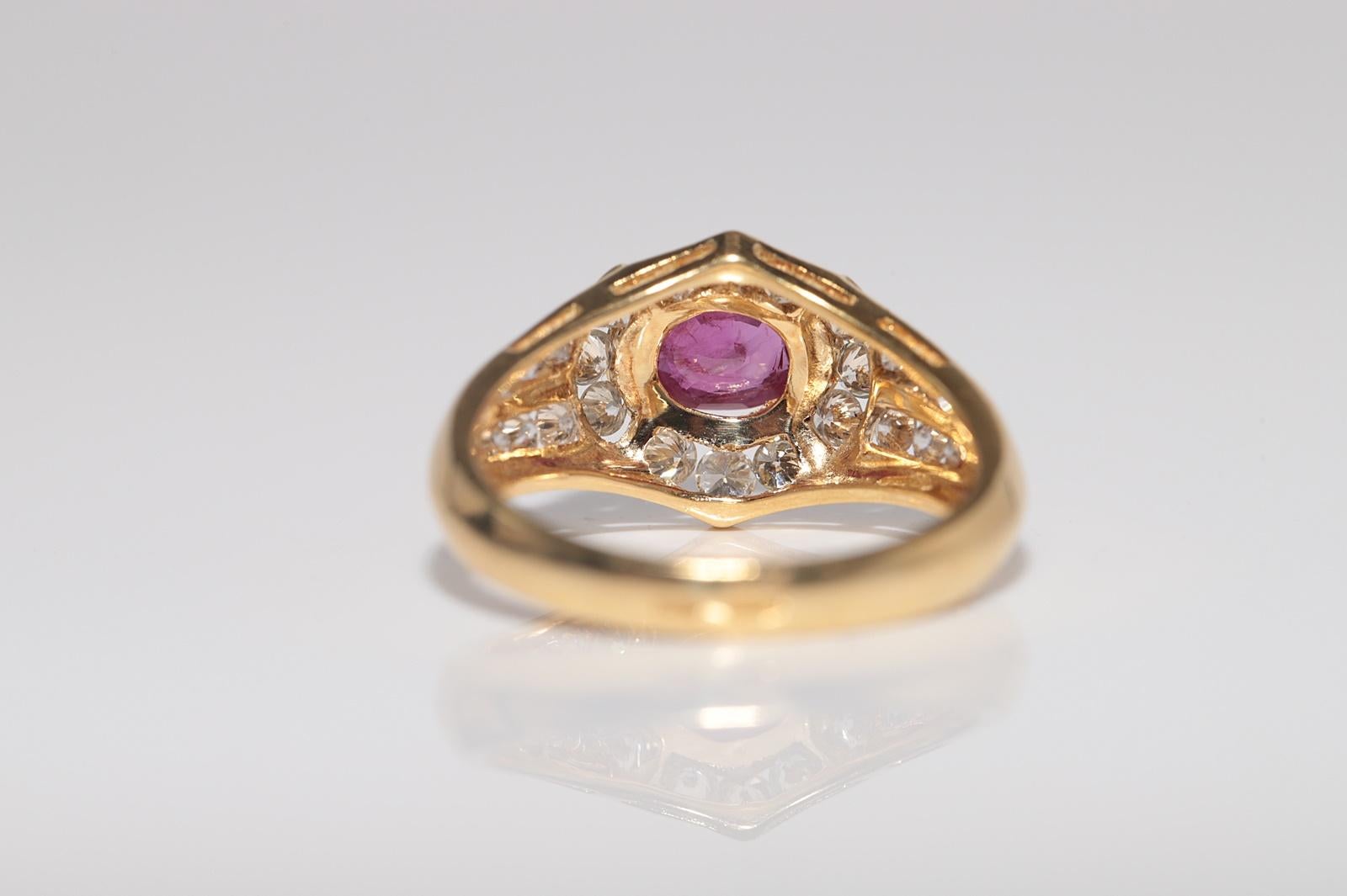 Dekorierter Vintage-Ring aus 18 Karat Gold mit natürlichem Diamanten im Ovalschliff und Rubin, ca. 1980er Jahre im Angebot 9