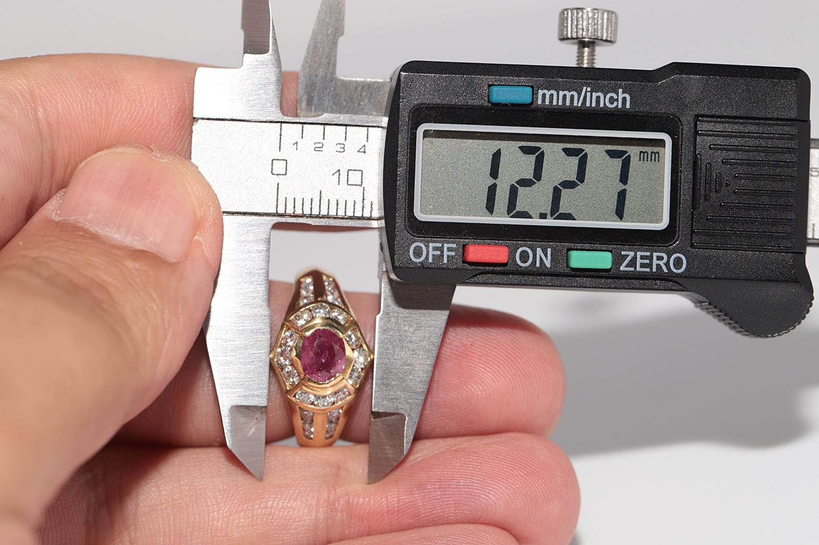 Dekorierter Vintage-Ring aus 18 Karat Gold mit natürlichem Diamanten im Ovalschliff und Rubin, ca. 1980er Jahre im Angebot 10