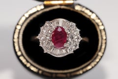 Vintage Circa 1980s 18k Gold Natural Diamond And Oval Cut Ruby Decorated Ring