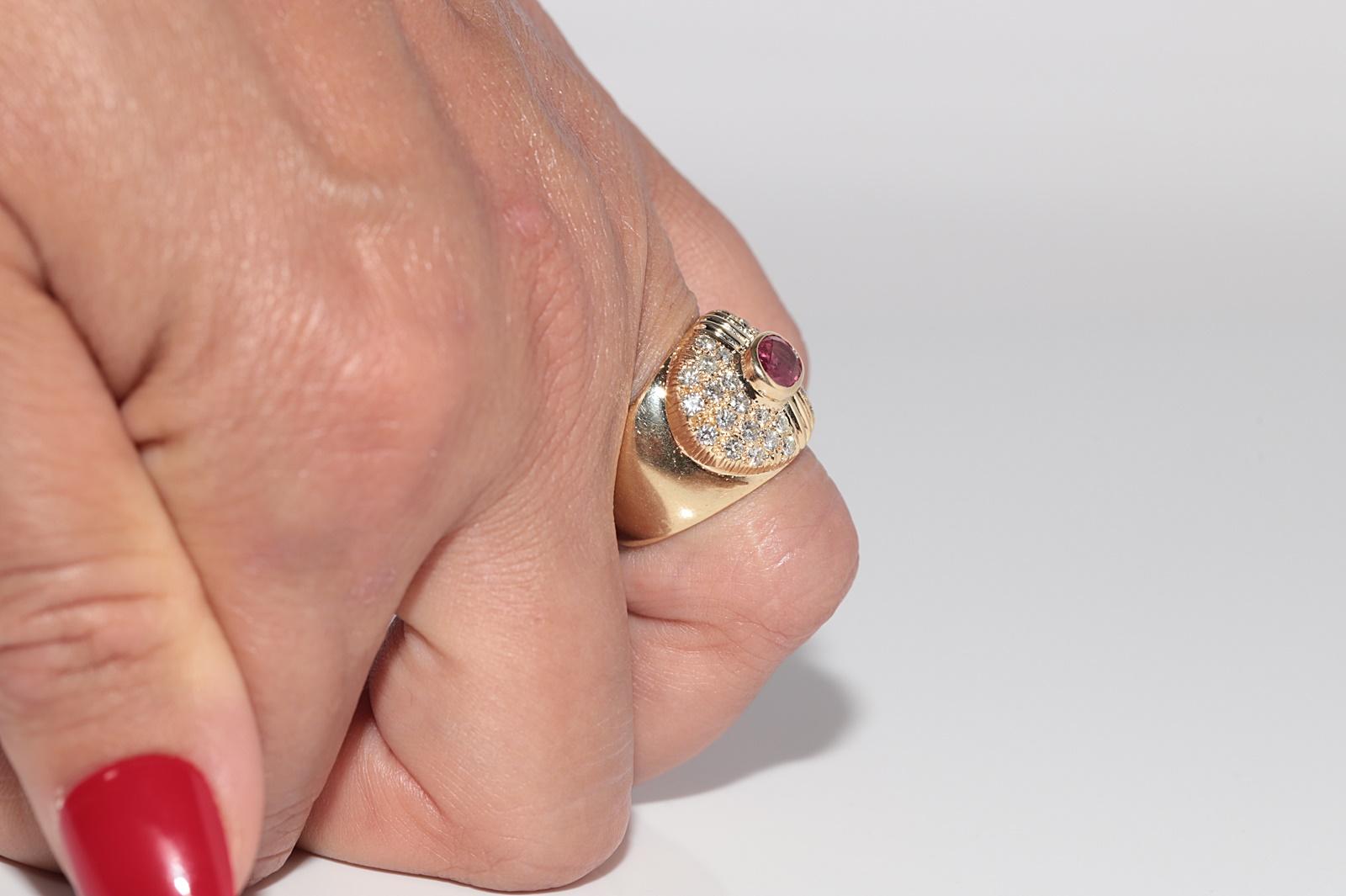 Dekorierter Vintage-Ring aus 18 Karat Gold mit natürlichem Diamanten im Ovalschliff und Rubin, ca. 1980er Jahre im Zustand „Gut“ im Angebot in Fatih/İstanbul, 34
