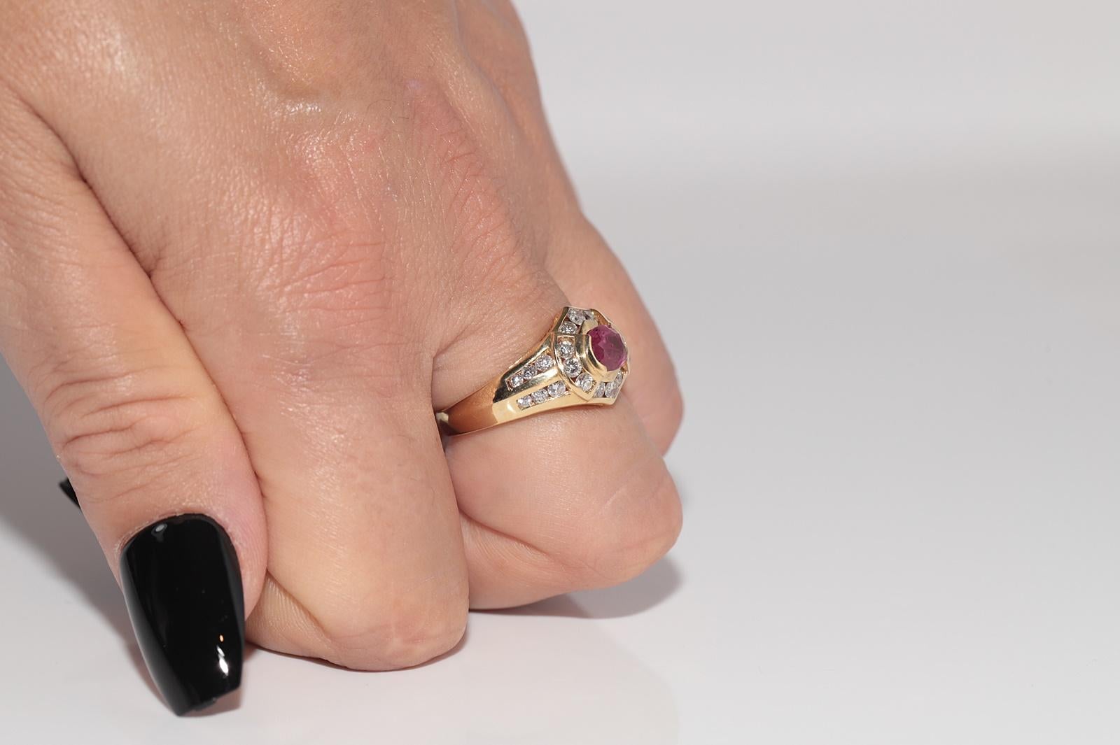 Dekorierter Vintage-Ring aus 18 Karat Gold mit natürlichem Diamanten im Ovalschliff und Rubin, ca. 1980er Jahre im Zustand „Gut“ im Angebot in Fatih/İstanbul, 34