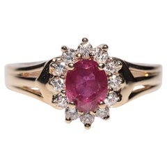 Vintage Circa 1980s 18k Gold Natural Diamond And Oval Cut Ruby Decorated Ring