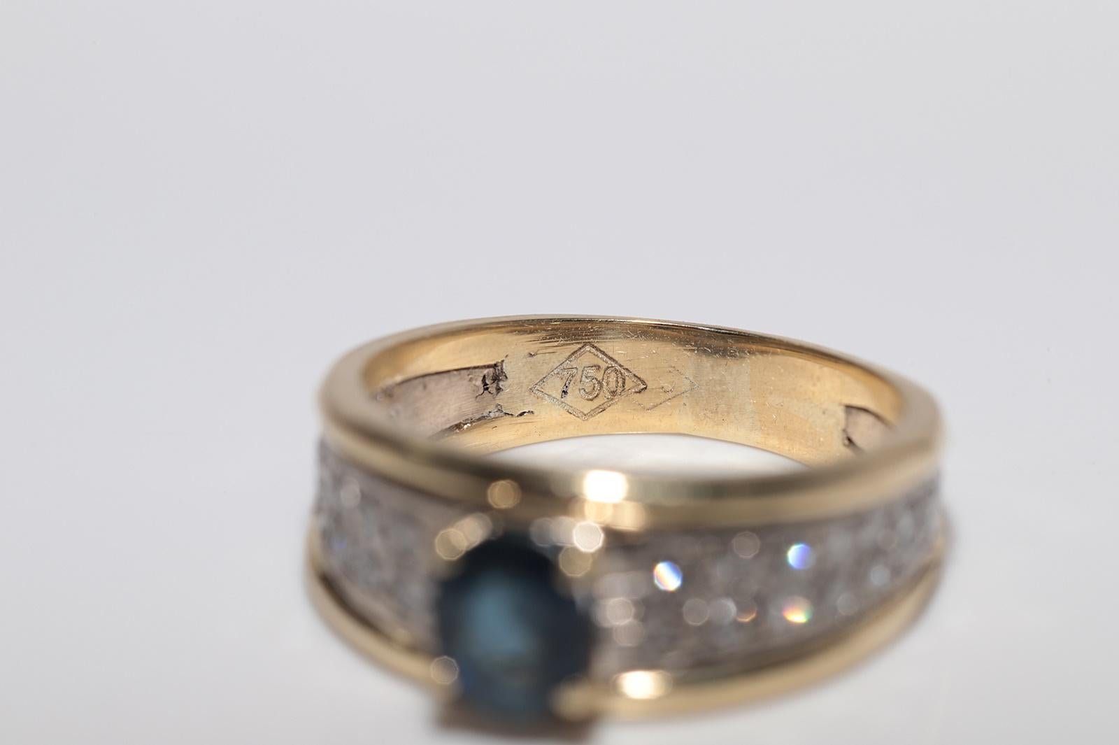 Anello a fascia in oro 18k con diamanti naturali e zaffiri ovali, vintage anni '80 circa in vendita 4