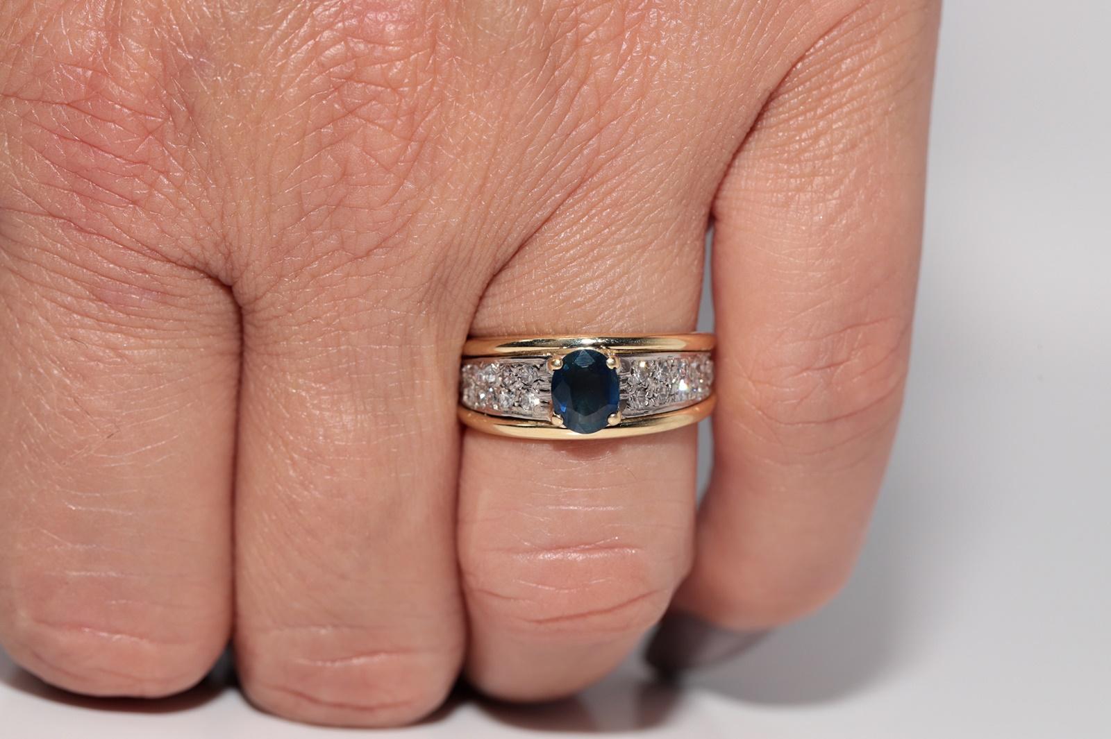 Anello a fascia in oro 18k con diamanti naturali e zaffiri ovali, vintage anni '80 circa in vendita 8