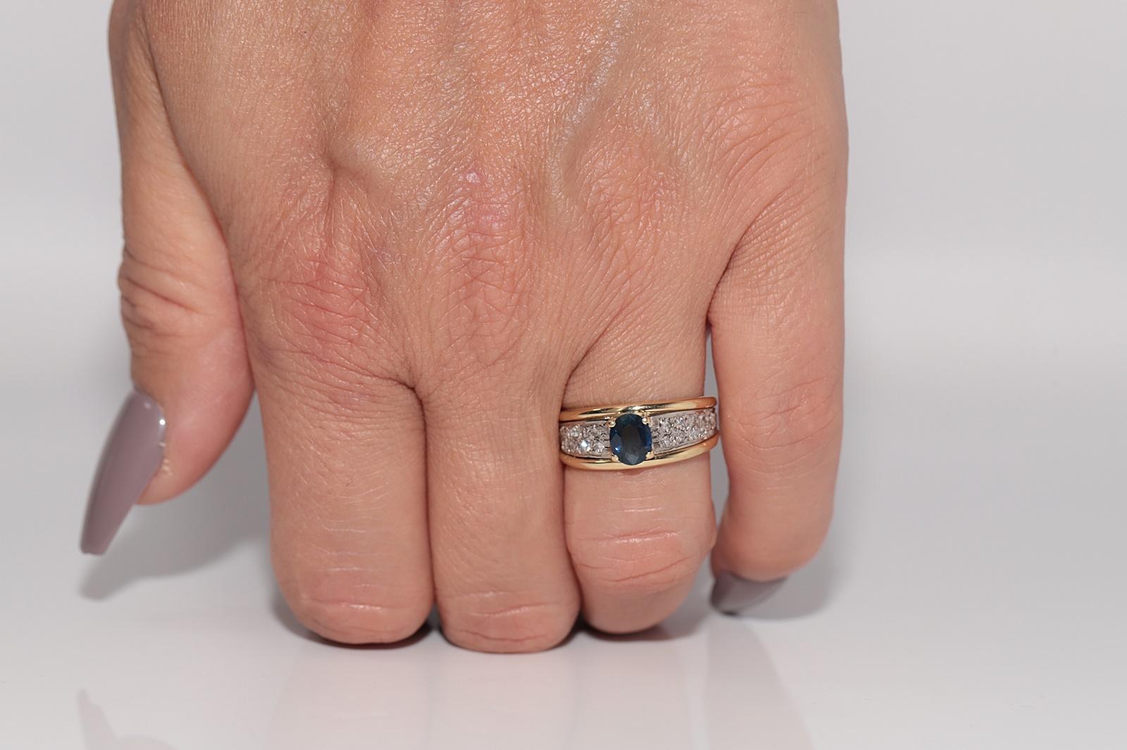 Anello a fascia in oro 18k con diamanti naturali e zaffiri ovali, vintage anni '80 circa in vendita 9