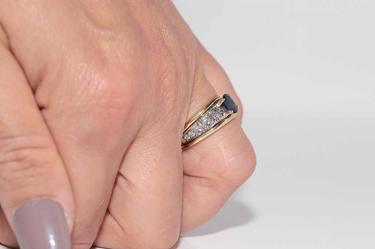 Anello a fascia in oro 18k con diamanti naturali e zaffiri ovali, vintage anni '80 circa in vendita 10