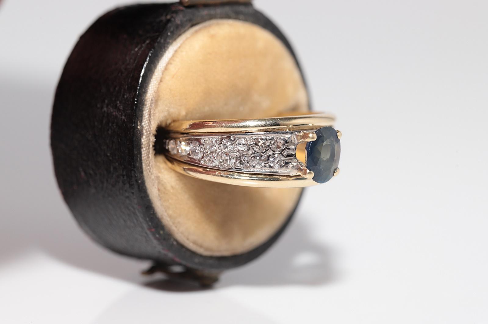 Rétro Anello a fascia in oro 18k con diamanti naturali e zaffiri ovali, vintage anni '80 circa in vendita