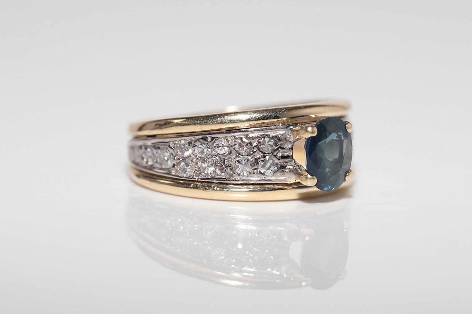 Anello a fascia in oro 18k con diamanti naturali e zaffiri ovali, vintage anni '80 circa In condizioni buone in vendita a Fatih/İstanbul, 34