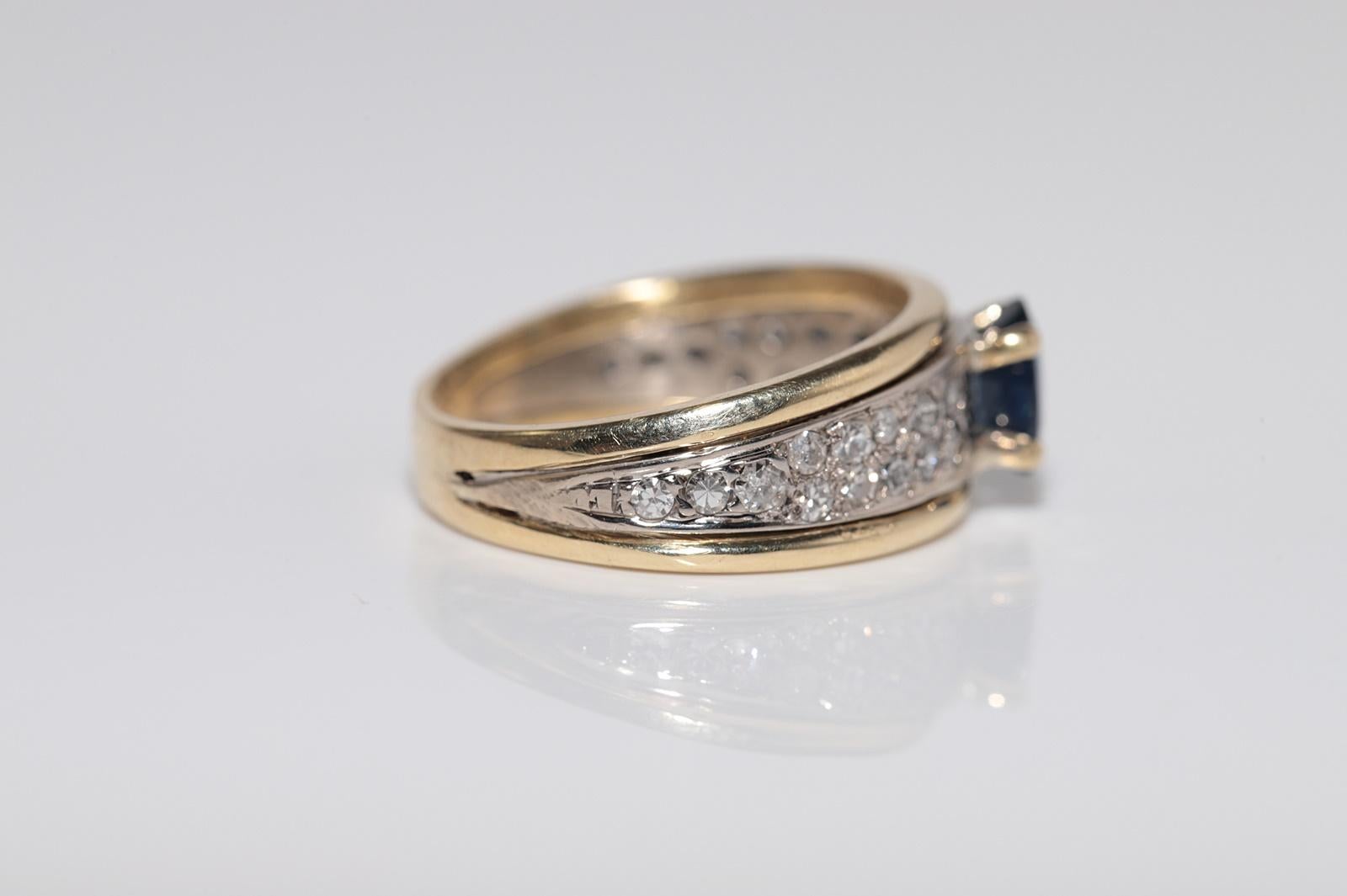 Donna Anello a fascia in oro 18k con diamanti naturali e zaffiri ovali, vintage anni '80 circa in vendita