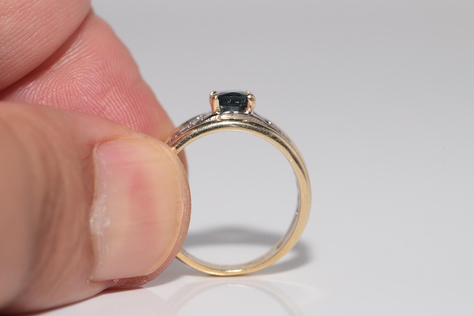 Anello a fascia in oro 18k con diamanti naturali e zaffiri ovali, vintage anni '80 circa in vendita 1