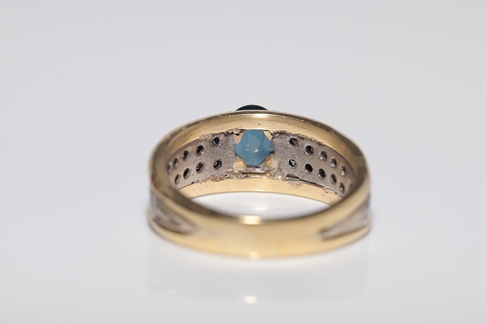 Anello a fascia in oro 18k con diamanti naturali e zaffiri ovali, vintage anni '80 circa in vendita 2
