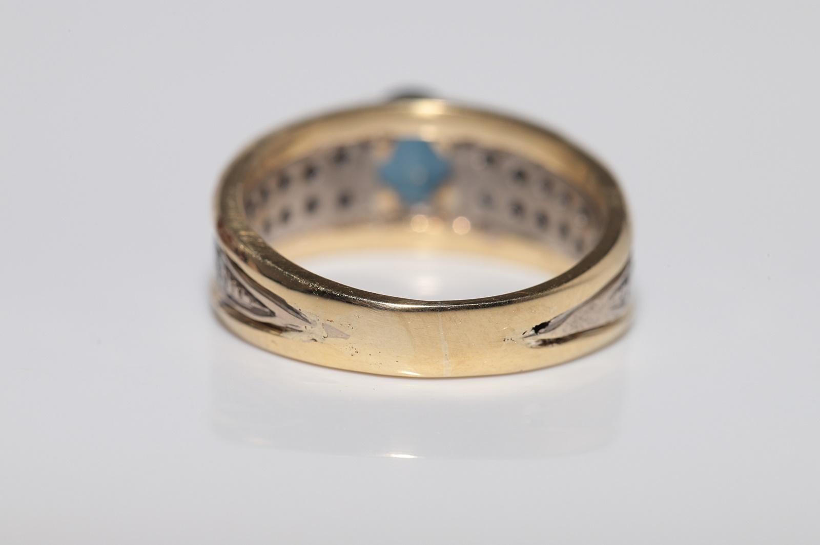 Anello a fascia in oro 18k con diamanti naturali e zaffiri ovali, vintage anni '80 circa in vendita 3