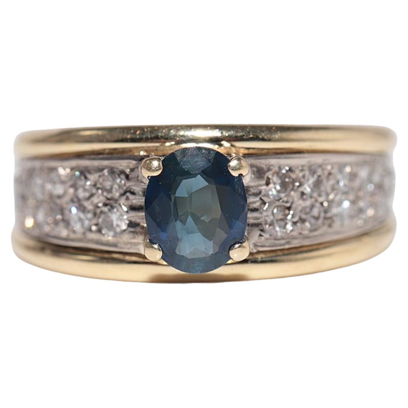 Anello a fascia in oro 18k con diamanti naturali e zaffiri ovali, vintage anni
80 circa