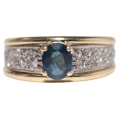 Anello a fascia in oro 18k con diamanti naturali e zaffiri ovali, vintage anni
80 circa