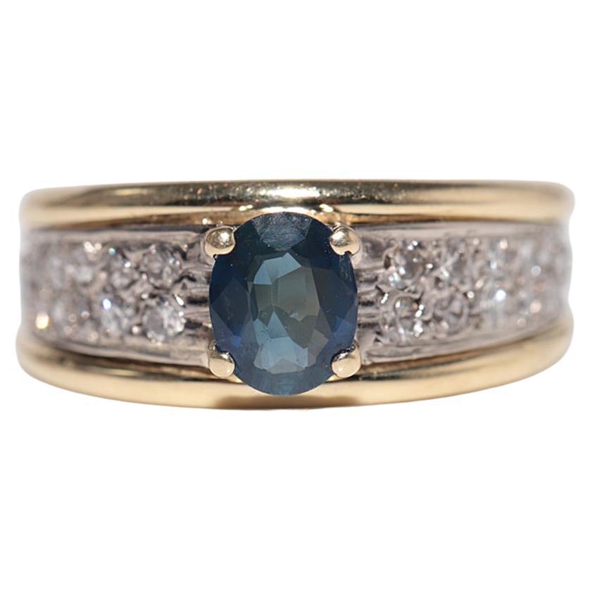 Anello a fascia in oro 18k con diamanti naturali e zaffiri ovali, vintage anni '80 circa