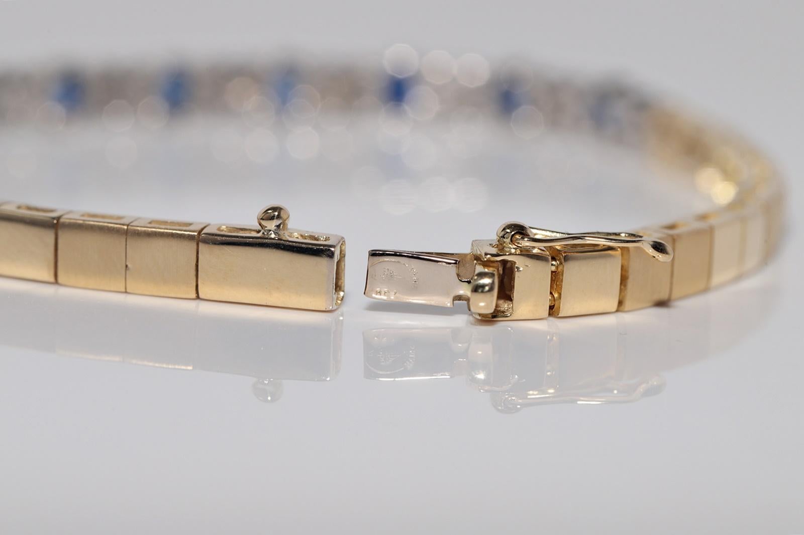 Vintage CIRCA 1980s 18k Gold Natürlicher Diamant und Saphir im Ovalschliff Armband im Angebot 5