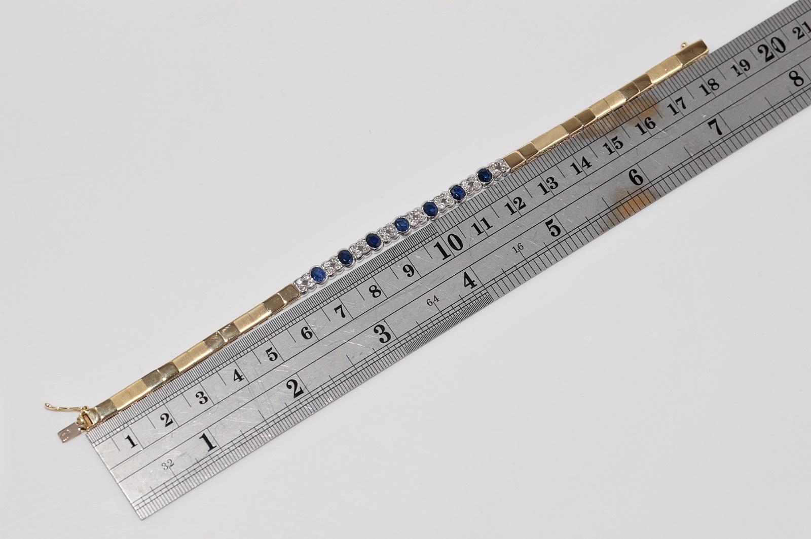 Vintage CIRCA 1980s 18k Gold Natürlicher Diamant und Saphir im Ovalschliff Armband im Angebot 6