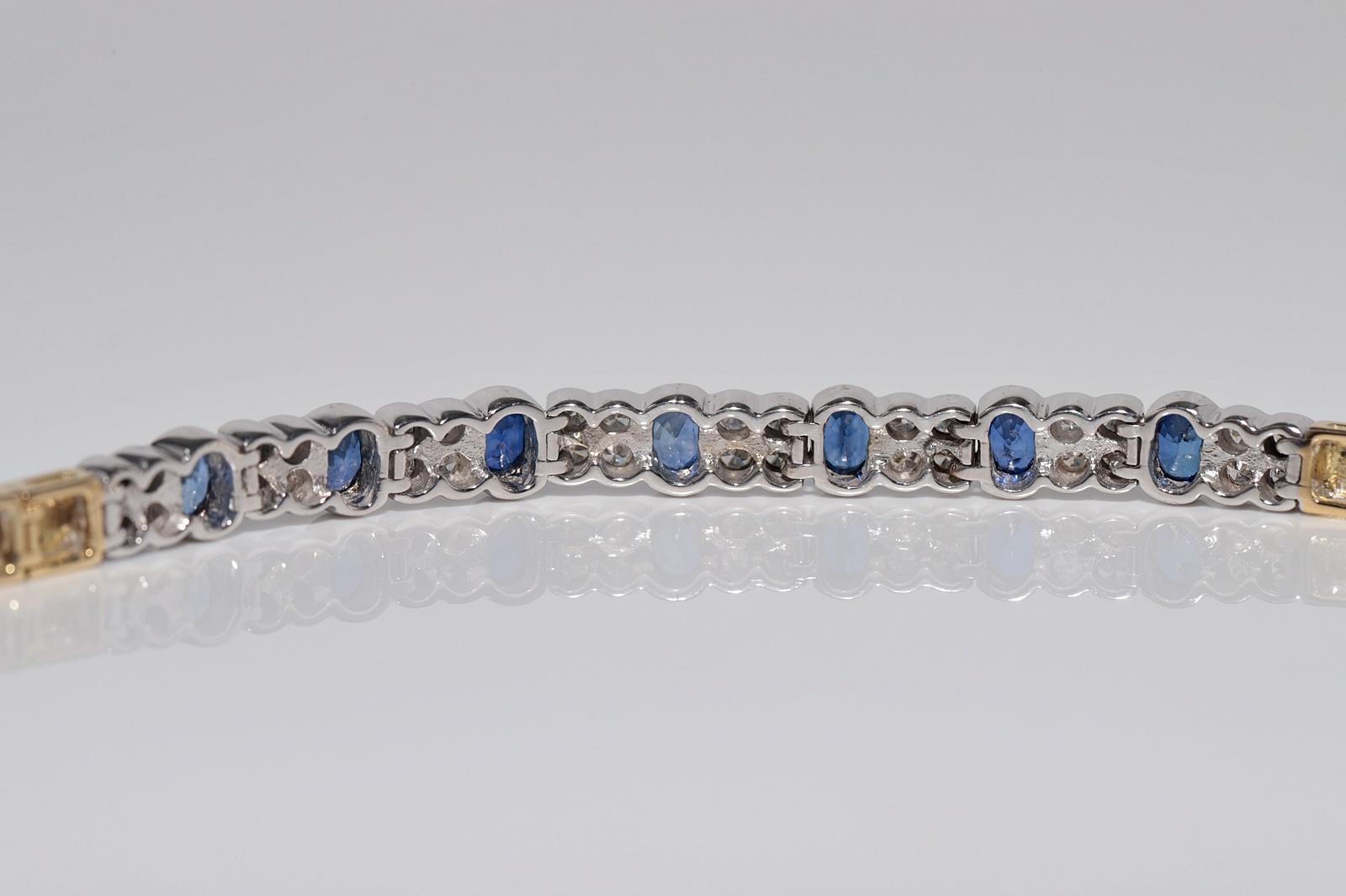 Vintage CIRCA 1980s 18k Gold Natürlicher Diamant und Saphir im Ovalschliff Armband im Angebot 7
