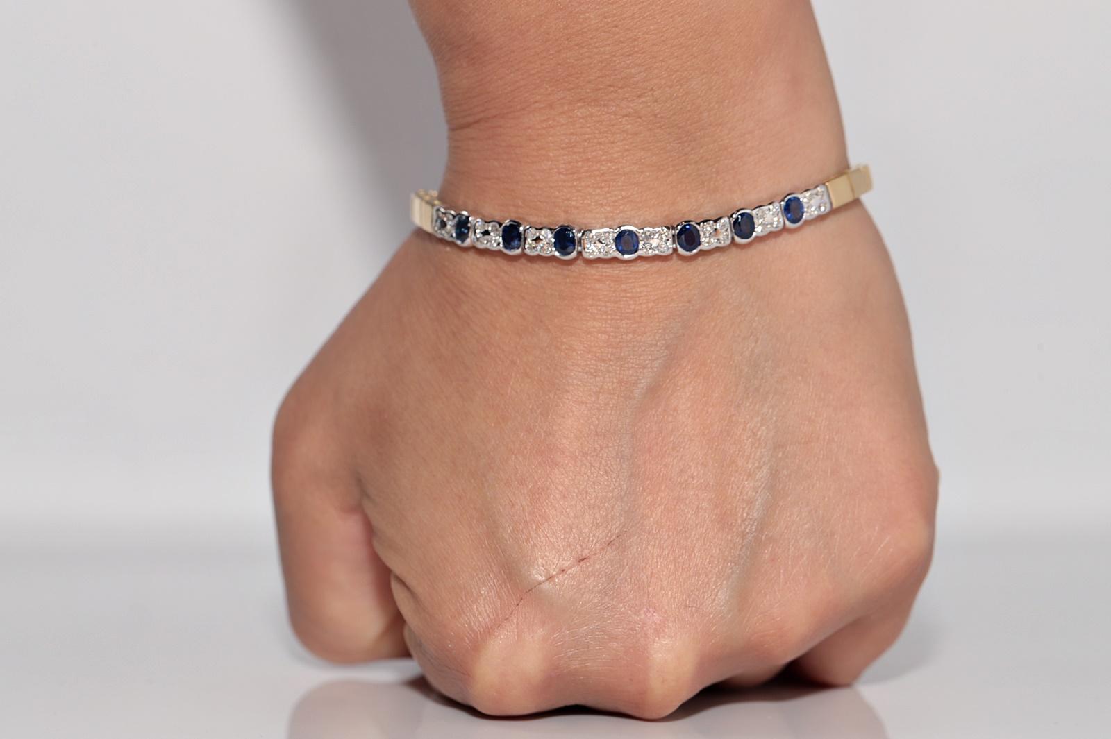 Bracciale in oro 18k con diamanti naturali e zaffiri ovali, vintage, circa anni '80 in vendita 10