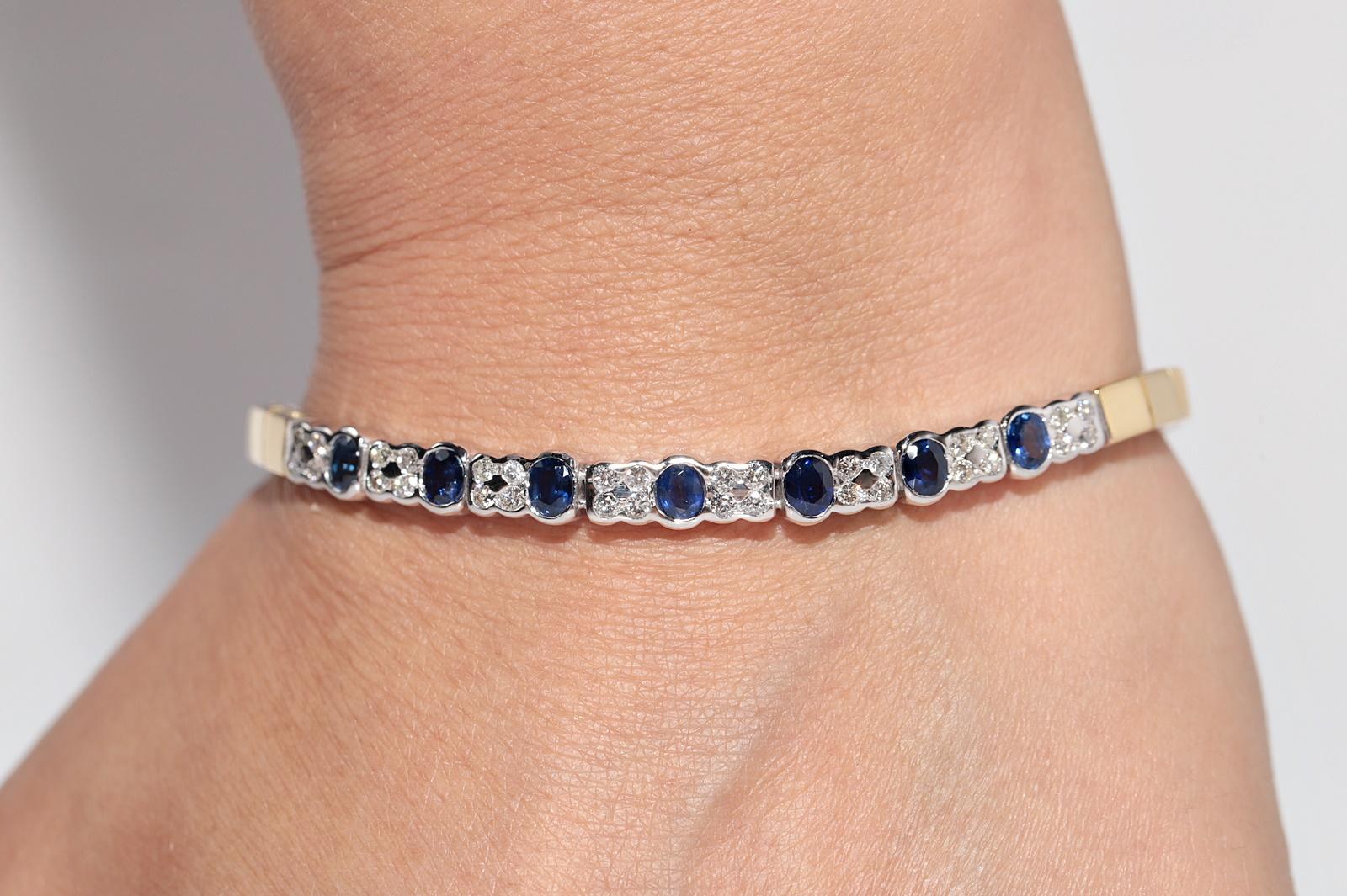 Vintage CIRCA 1980s 18k Gold Natürlicher Diamant und Saphir im Ovalschliff Armband im Angebot 11