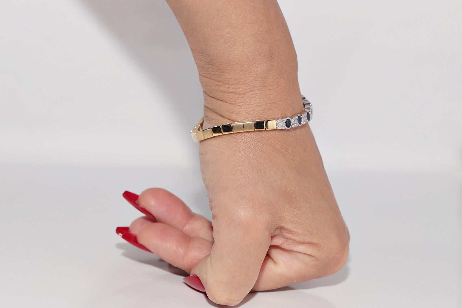 Vintage CIRCA 1980s 18k Gold Natürlicher Diamant und Saphir im Ovalschliff Armband im Angebot 12