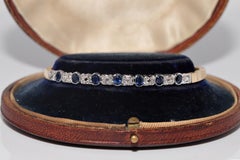 Vintage Circa 1980s 18k Gold Natural Diamond And Oval Cut Sapphire Bracelet