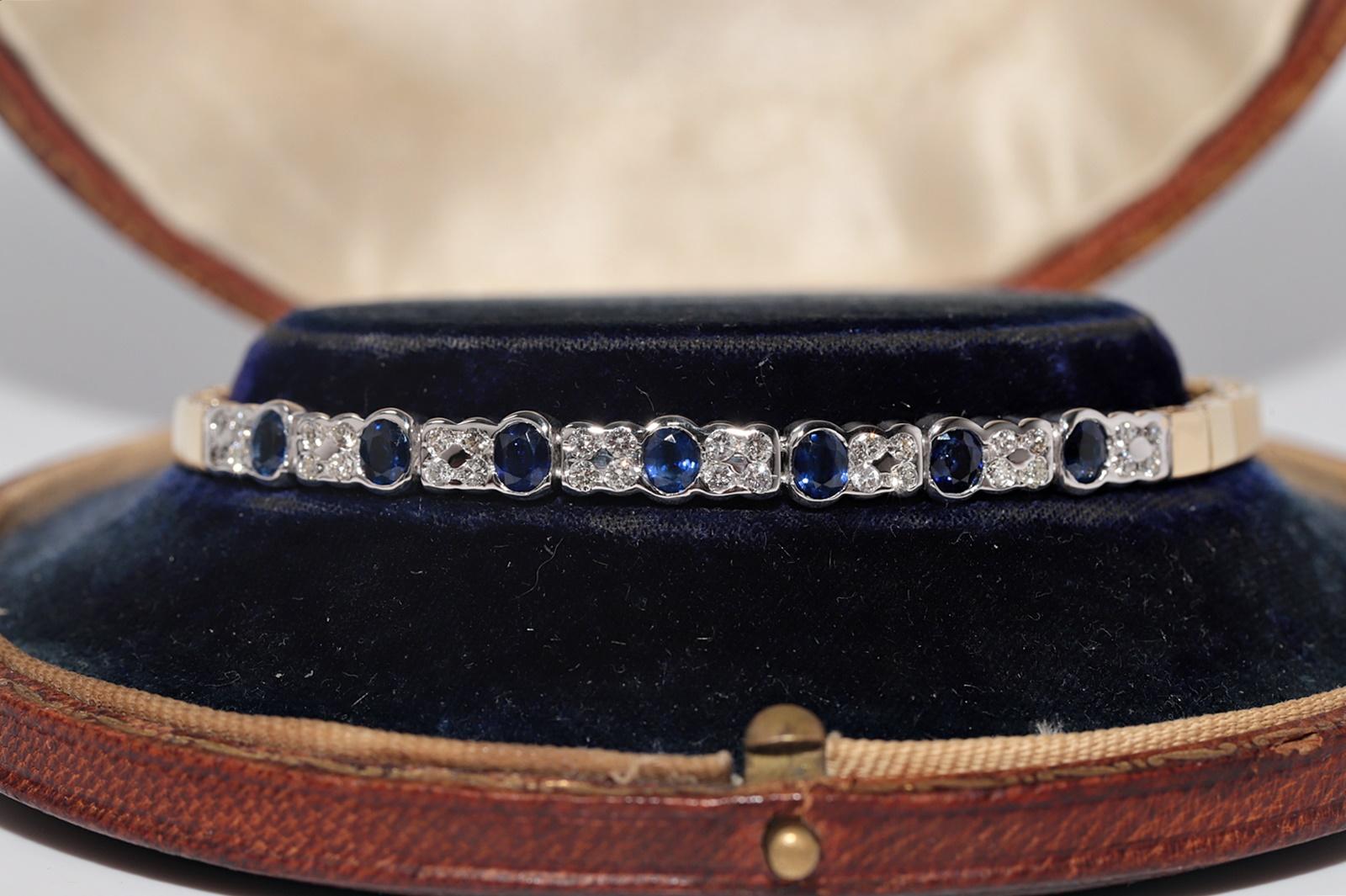 Rétro Bracciale in oro 18k con diamanti naturali e zaffiri ovali, vintage, circa anni '80 in vendita