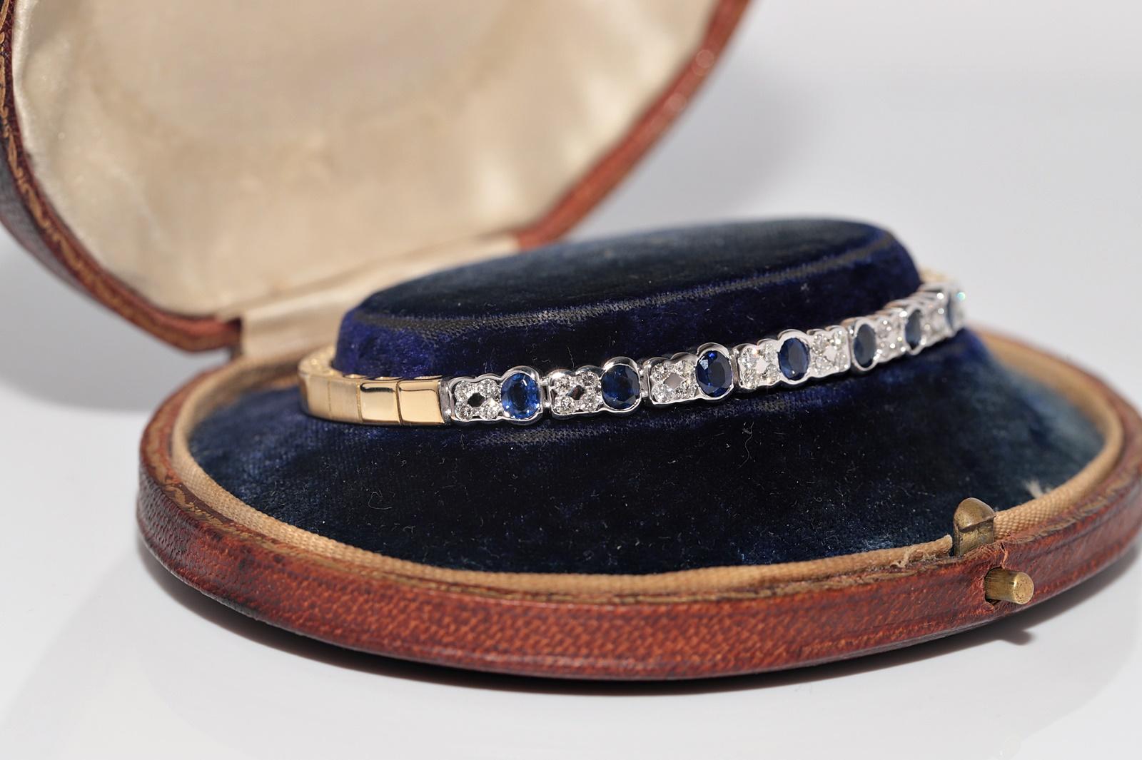Vintage CIRCA 1980s 18k Gold Natürlicher Diamant und Saphir im Ovalschliff Armband (Brillantschliff) im Angebot