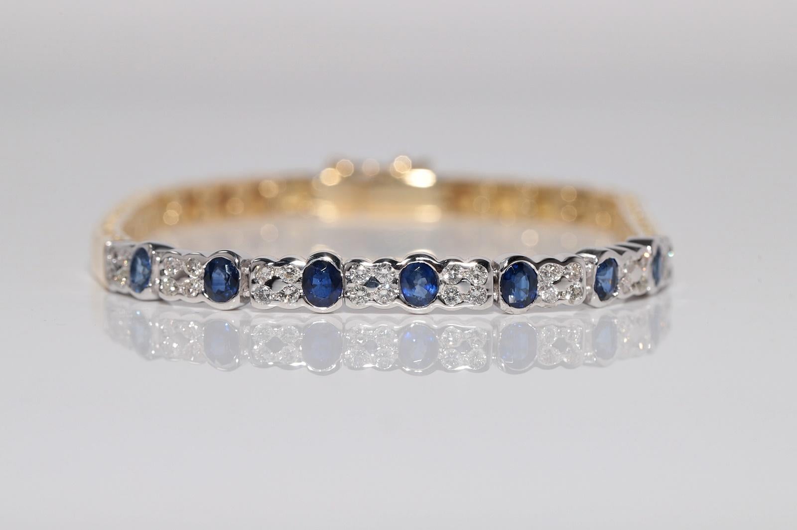 Bracciale in oro 18k con diamanti naturali e zaffiri ovali, vintage, circa anni '80 In condizioni buone in vendita a Fatih/İstanbul, 34