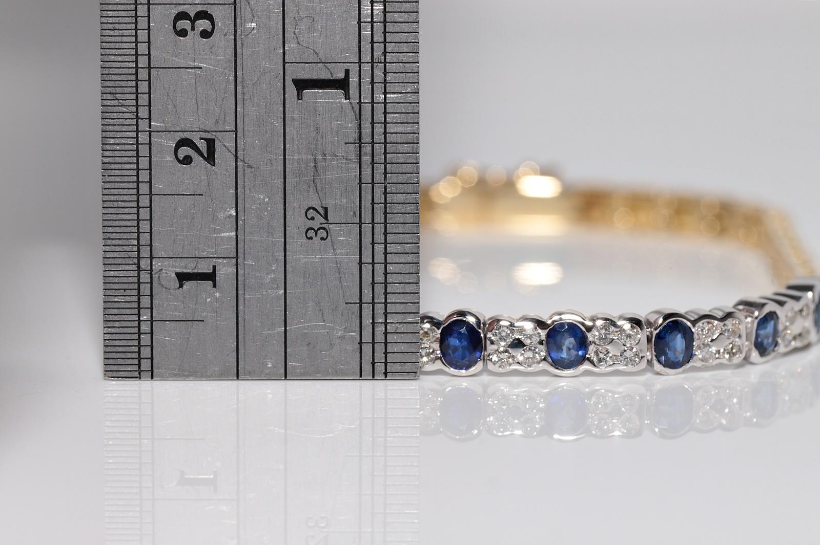 Vintage CIRCA 1980s 18k Gold Natürlicher Diamant und Saphir im Ovalschliff Armband Damen im Angebot