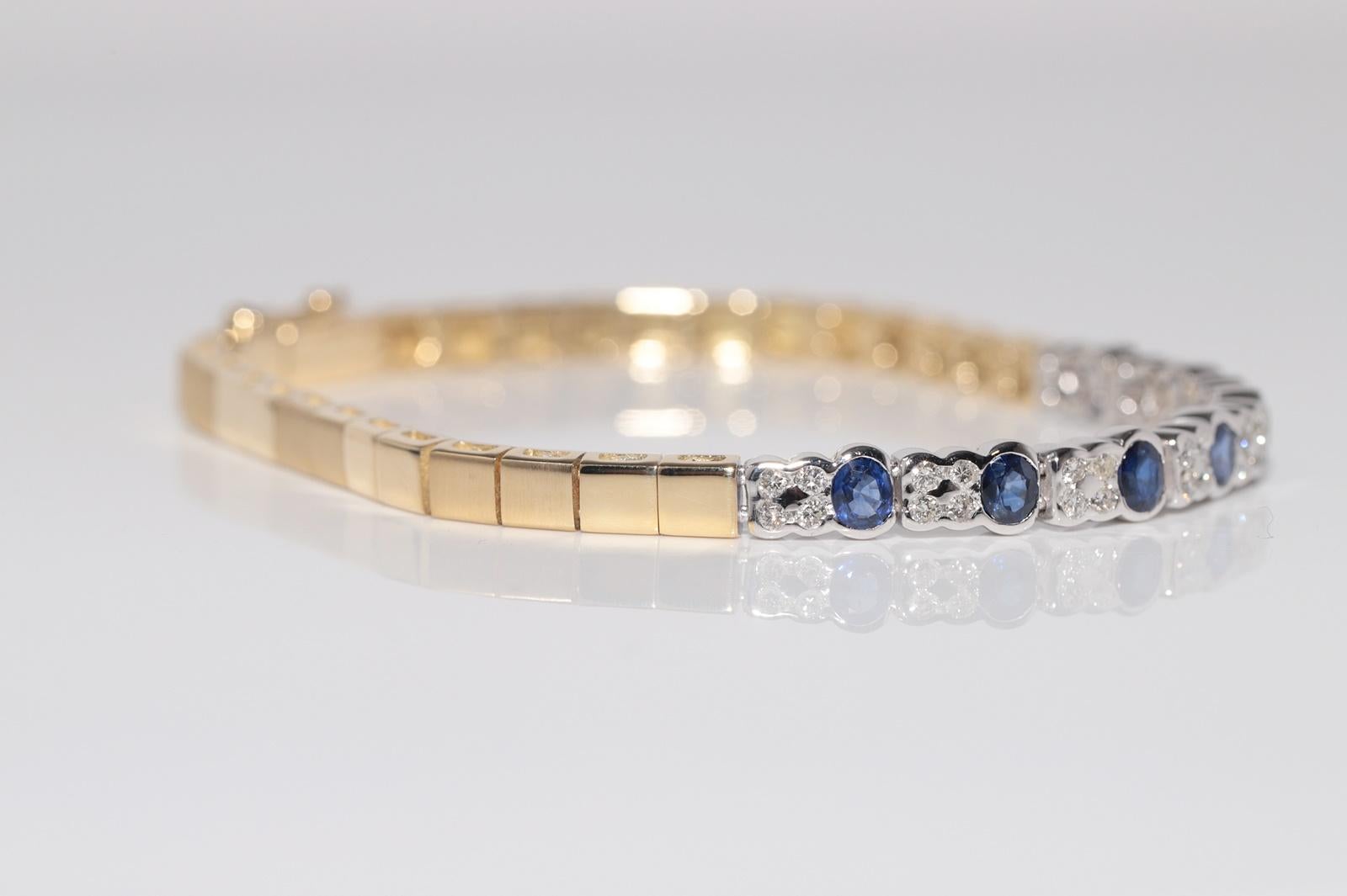 Vintage CIRCA 1980s 18k Gold Natürlicher Diamant und Saphir im Ovalschliff Armband im Angebot 1