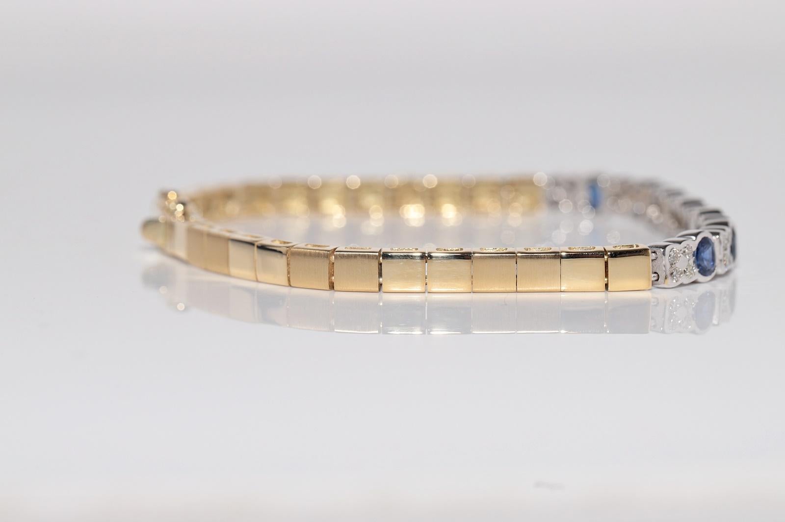 Vintage CIRCA 1980s 18k Gold Natürlicher Diamant und Saphir im Ovalschliff Armband im Angebot 2