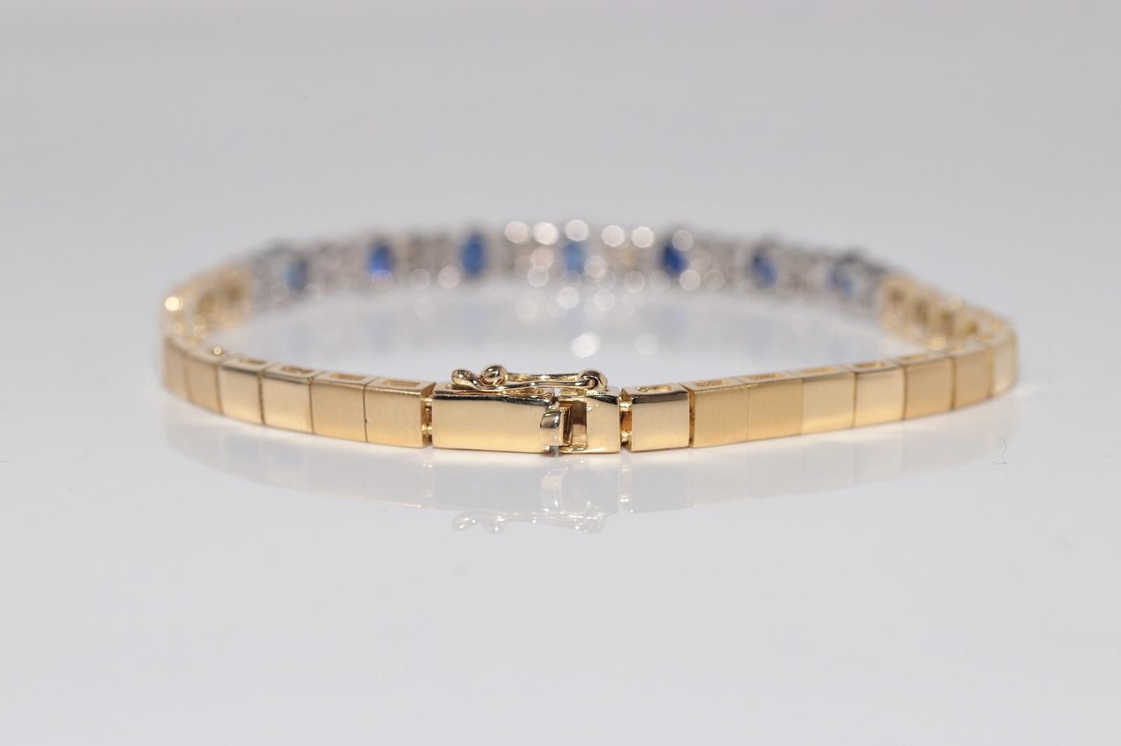 Vintage CIRCA 1980s 18k Gold Natürlicher Diamant und Saphir im Ovalschliff Armband im Angebot 3