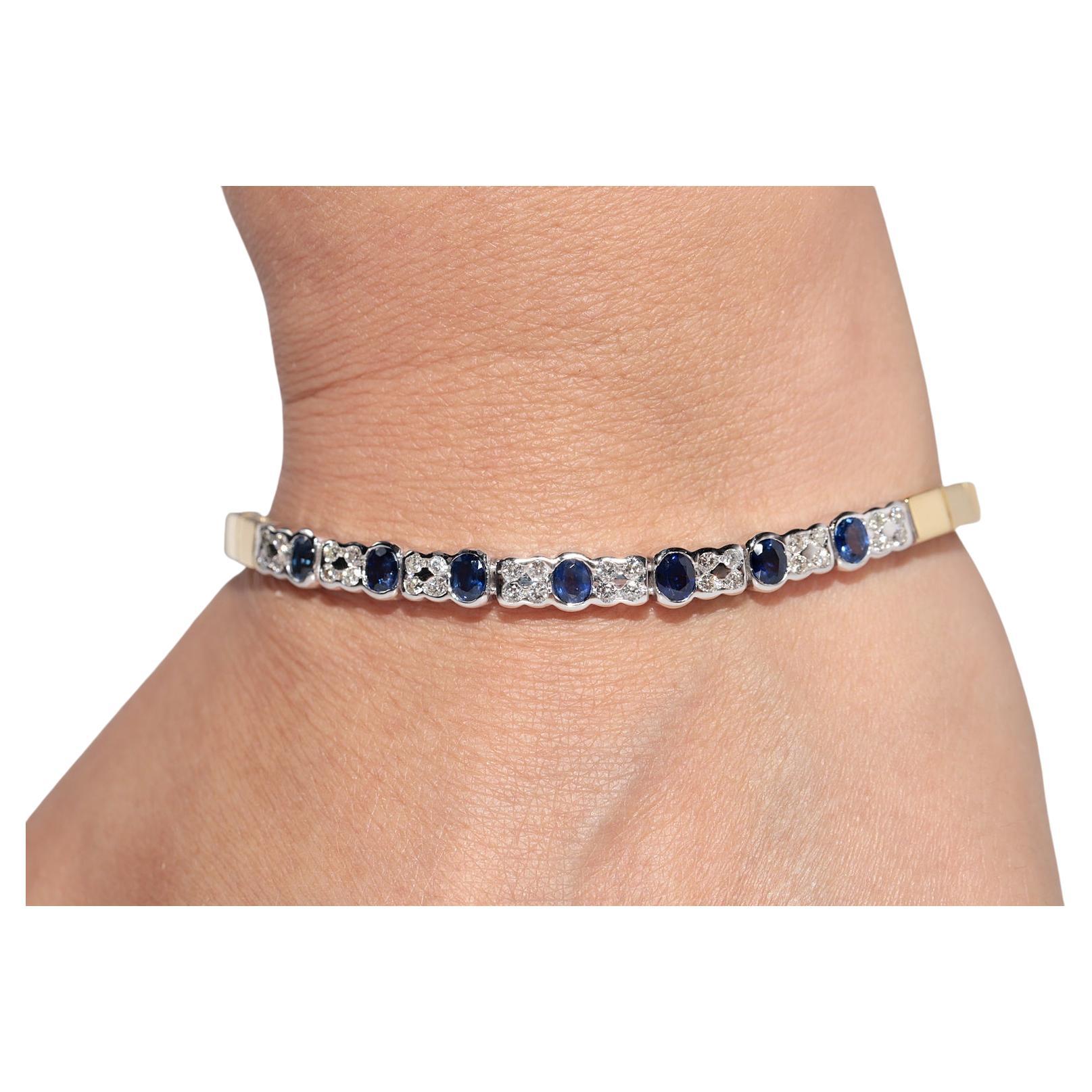 Bracciale in oro 18k con diamanti naturali e zaffiri ovali, vintage, circa anni '80