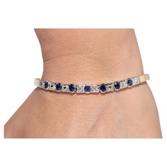 Vintage Circa 1980s 18k Gold Natural Diamond And Oval Cut Sapphire Bracelet