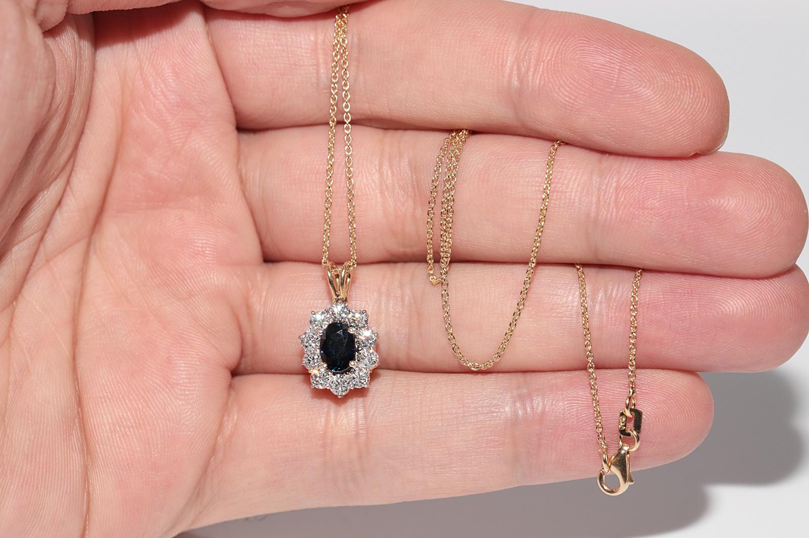 Vintage Circa 1980s 18k Gold Natural Diamond And Oval Cut Sapphire Necklace For Sale 5