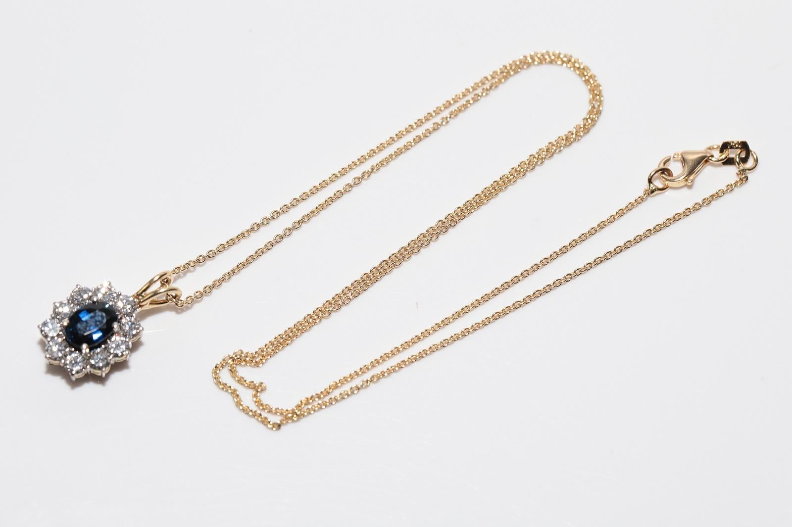 Vintage Circa 1980s 18k Gold Natural Diamond And Oval Cut Sapphire Necklace For Sale 7