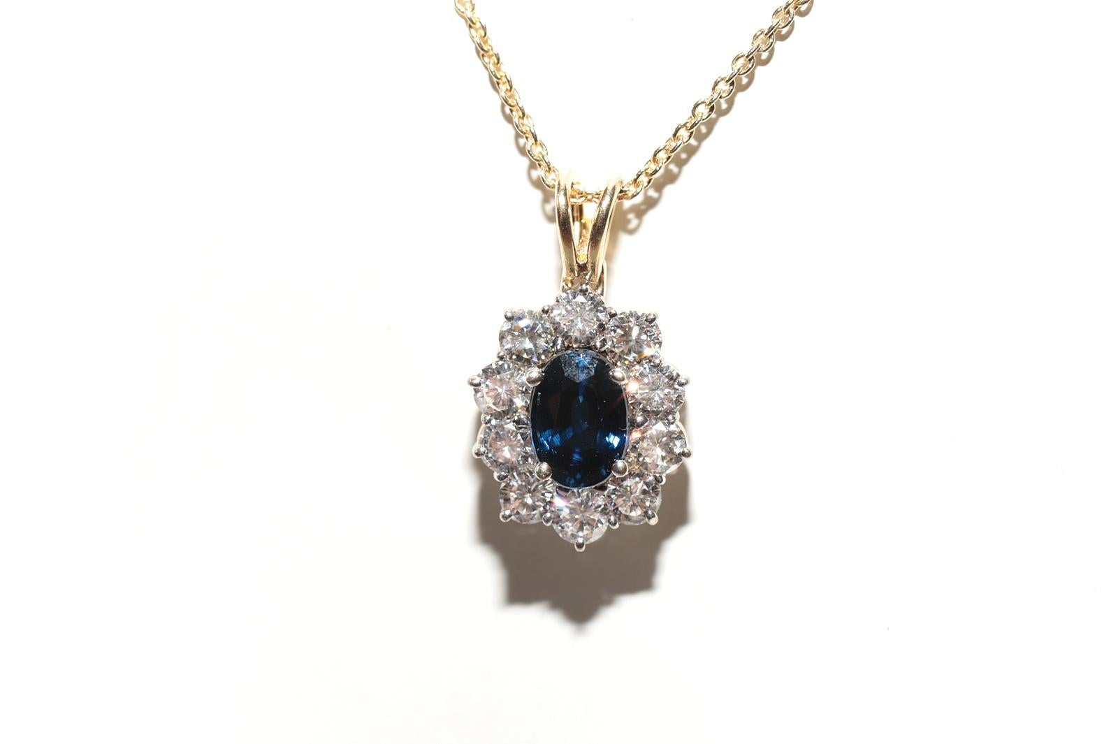 Retro Vintage Circa 1980s 18k Gold Natural Diamond And Oval Cut Sapphire Necklace For Sale