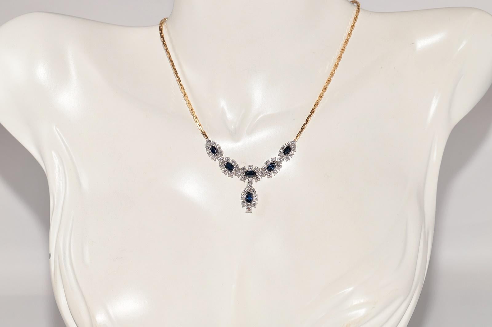 Collana in oro 18k con diamanti naturali e zaffiri ovali, vintage, circa anni '80 In condizioni buone in vendita a Fatih/İstanbul, 34