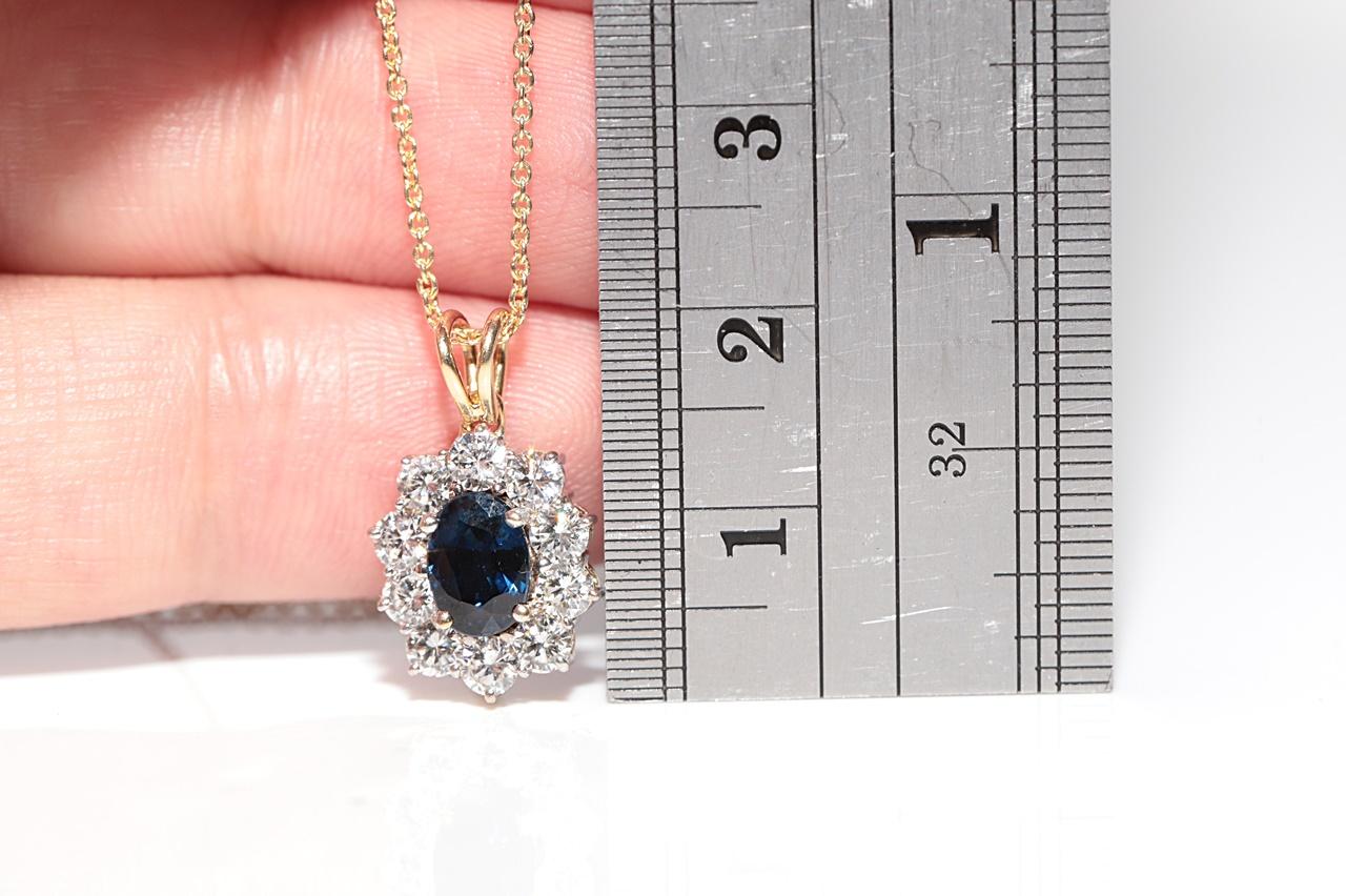 Vintage Circa 1980s 18k Gold Natural Diamond And Oval Cut Sapphire Necklace In Good Condition For Sale In Fatih/İstanbul, 34