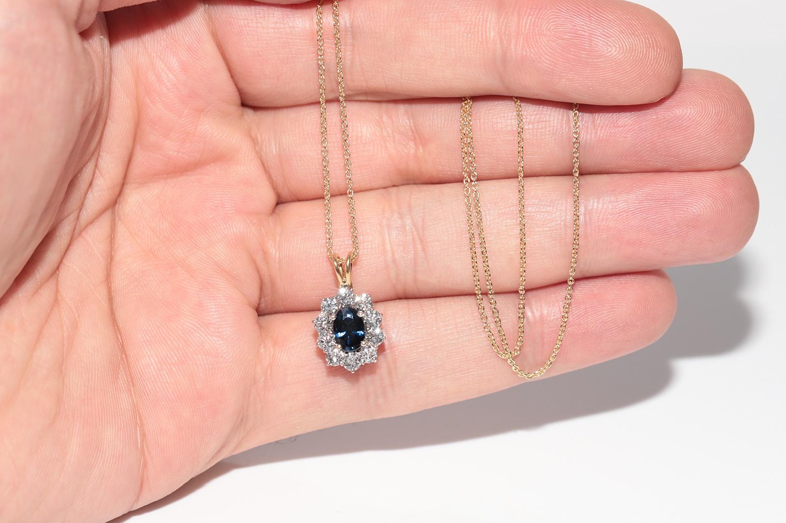 Women's Vintage Circa 1980s 18k Gold Natural Diamond And Oval Cut Sapphire Necklace For Sale