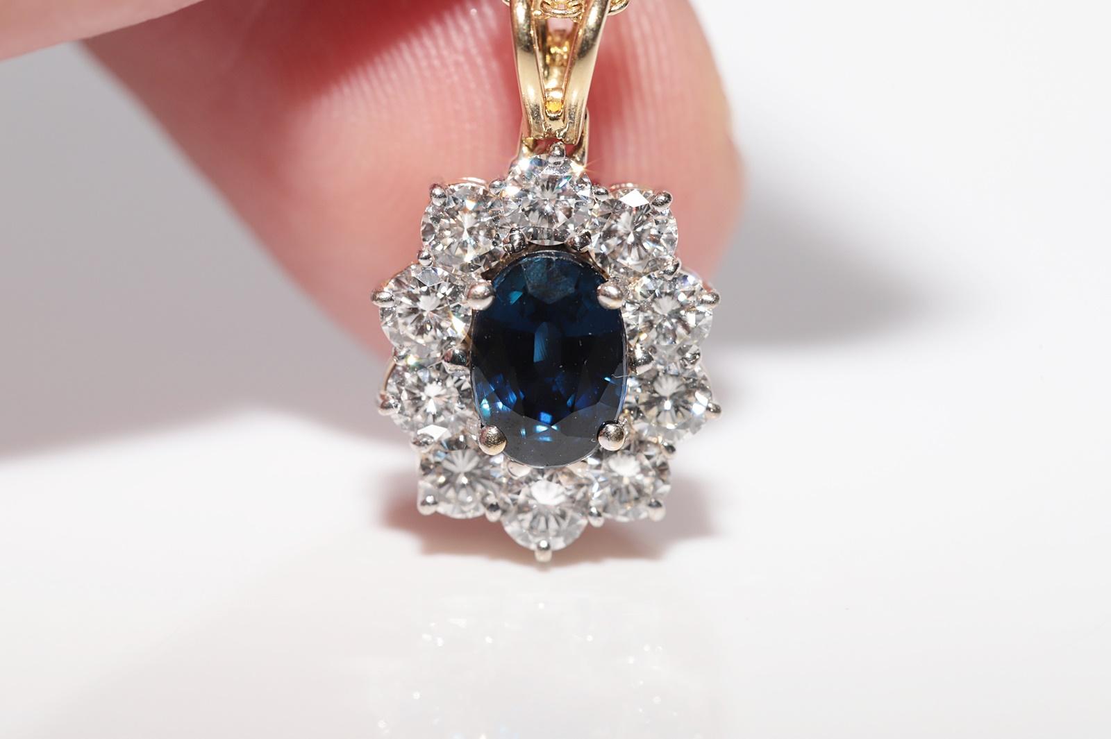 Vintage Circa 1980s 18k Gold Natural Diamond And Oval Cut Sapphire Necklace For Sale 1