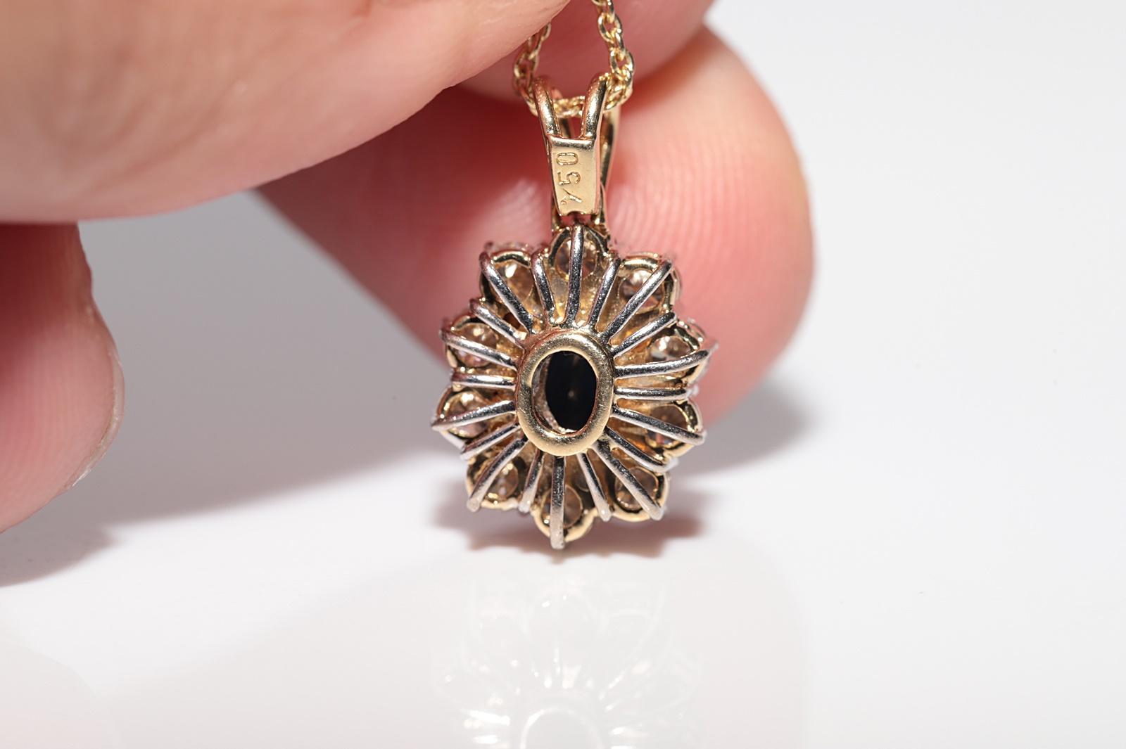 Vintage Circa 1980s 18k Gold Natural Diamond And Oval Cut Sapphire Necklace For Sale 2