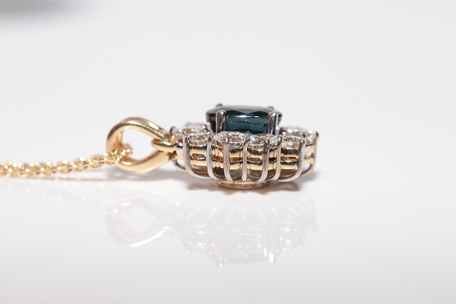 Vintage Circa 1980s 18k Gold Natural Diamond And Oval Cut Sapphire Necklace For Sale 3