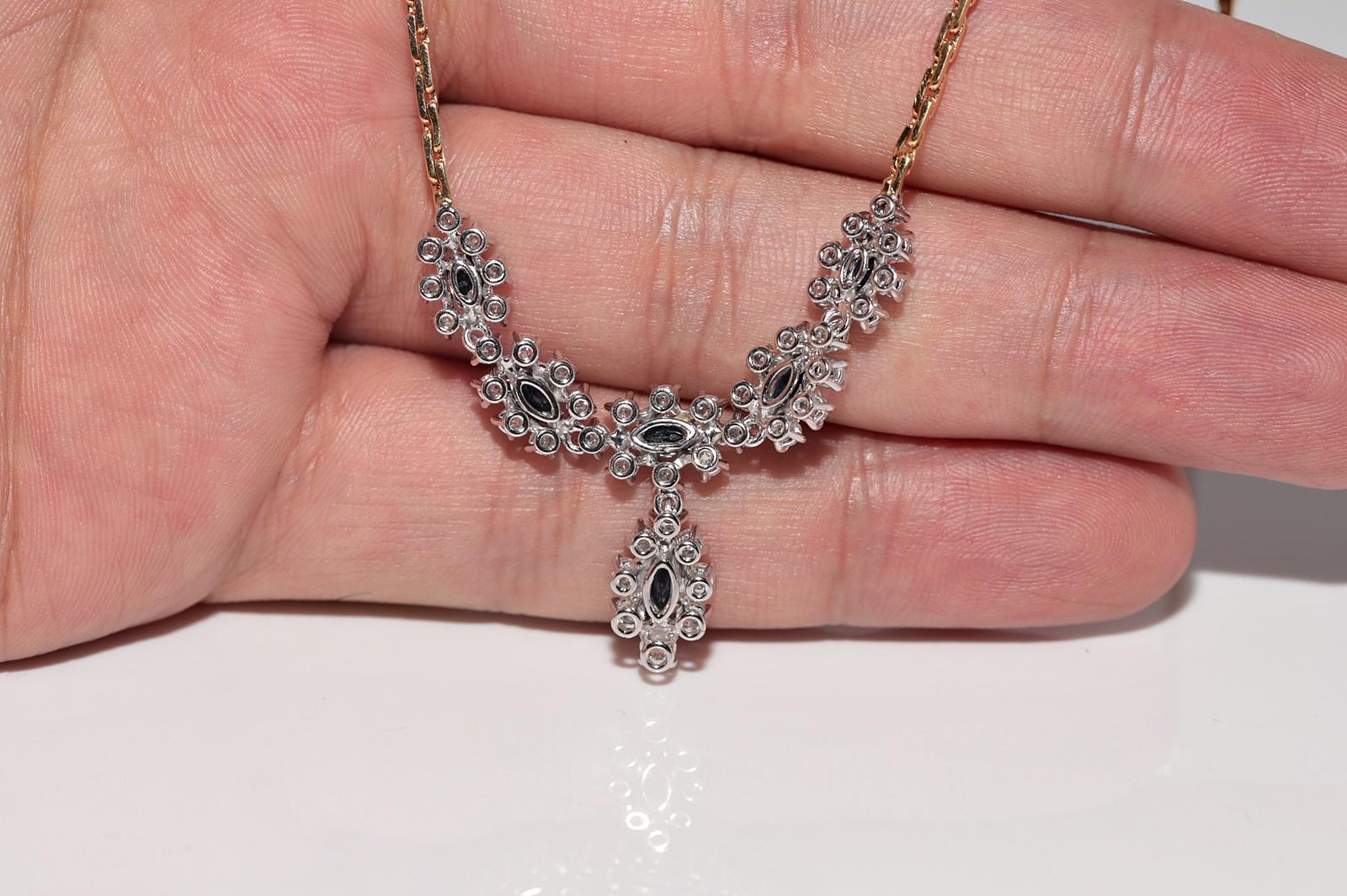 Collana in oro 18k con diamanti naturali e zaffiri ovali, vintage, circa anni '80 in vendita 4