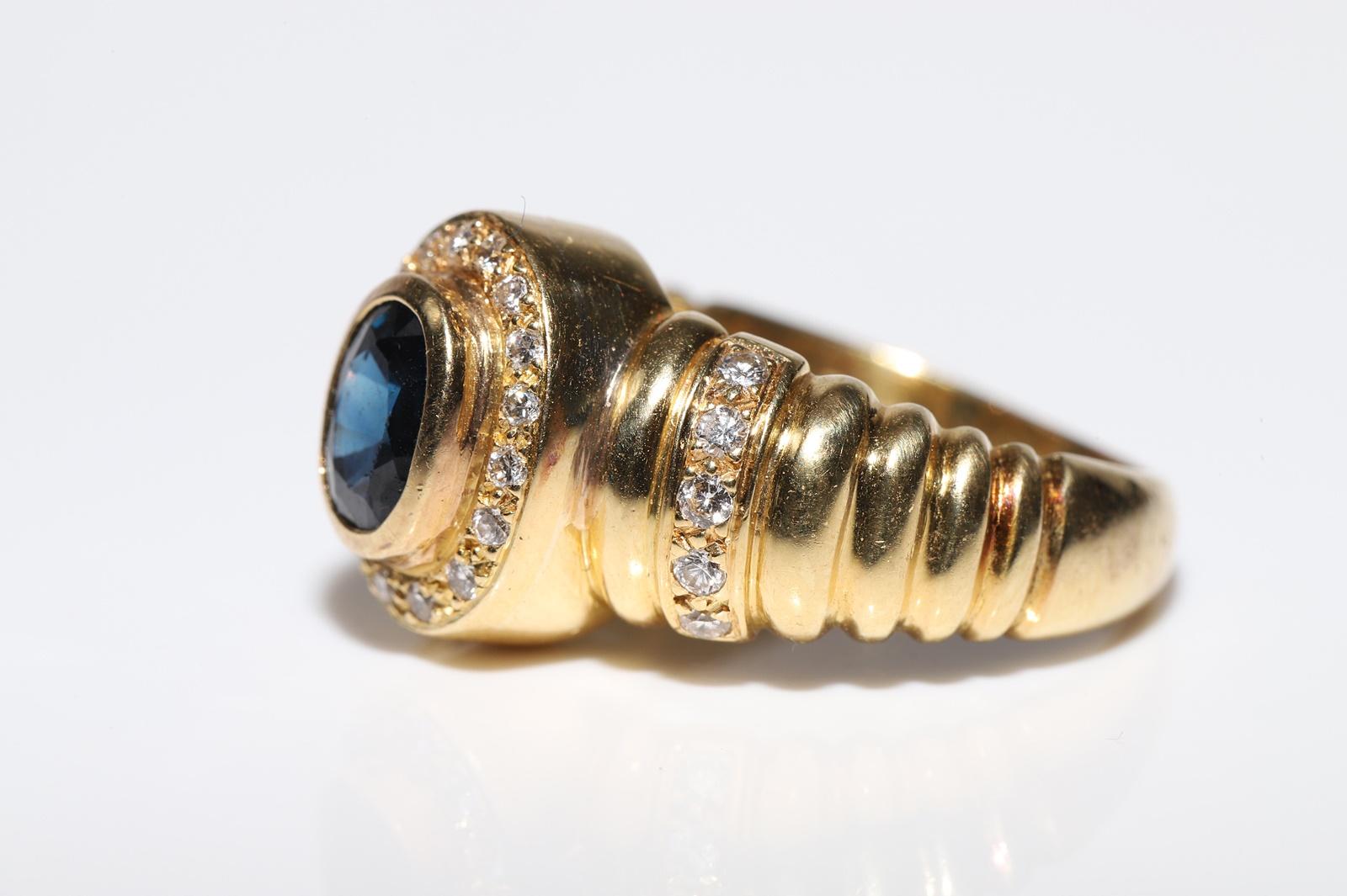 Anello in oro 18k con diamanti naturali e zaffiri ovali, vintage, circa anni '80 in vendita 4