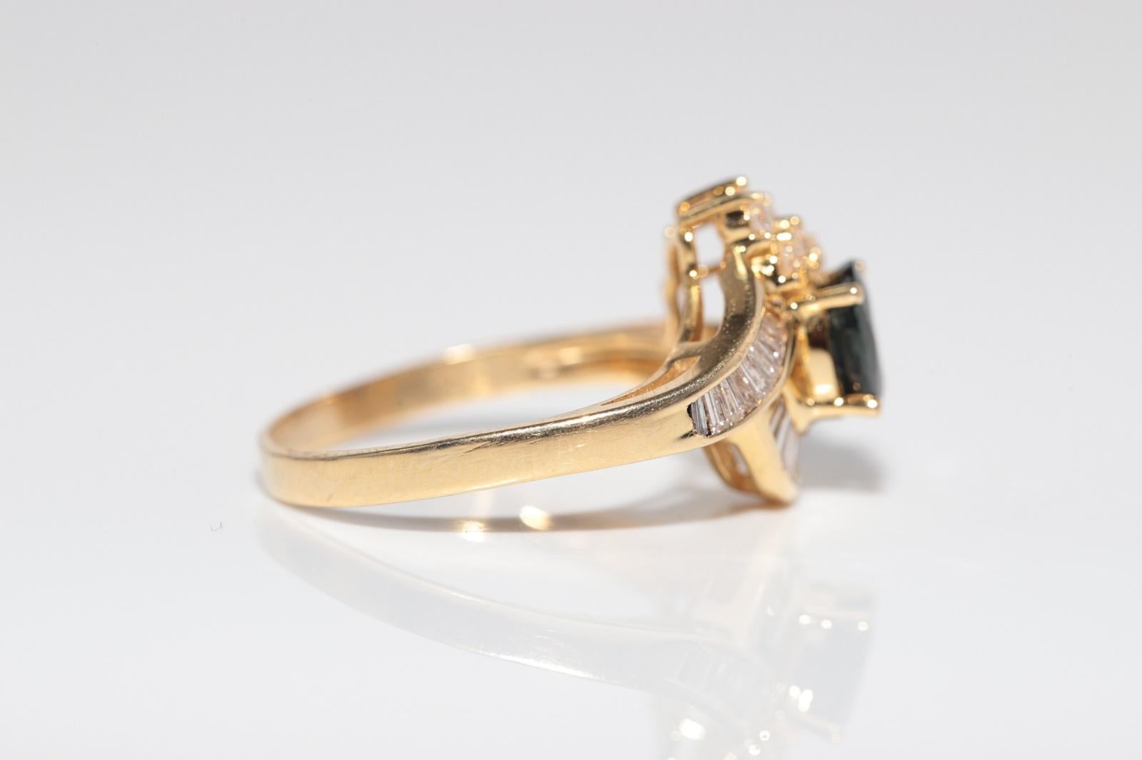 Anello in oro 18k con diamanti naturali e zaffiri ovali, vintage, circa anni '80 in vendita 4