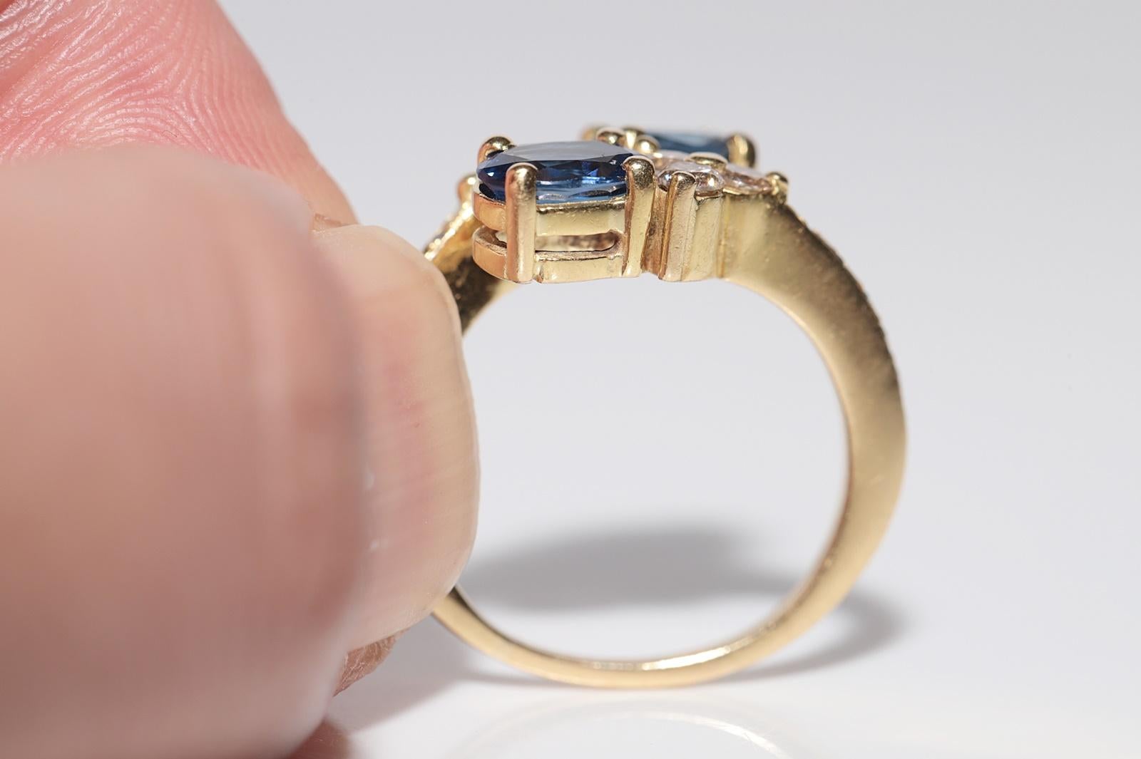 Anello in oro 18k con diamanti naturali e zaffiri ovali, vintage, circa anni '80 in vendita 5