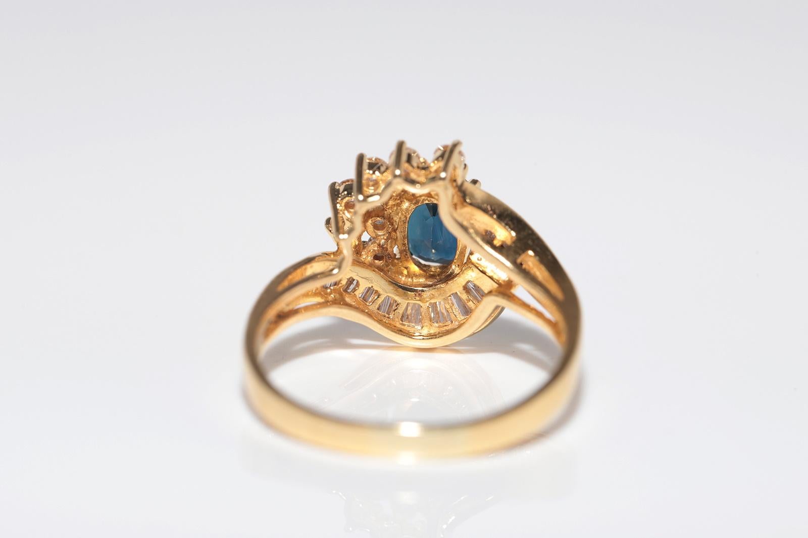 Anello in oro 18k con diamanti naturali e zaffiri ovali, vintage, circa anni '80 in vendita 6