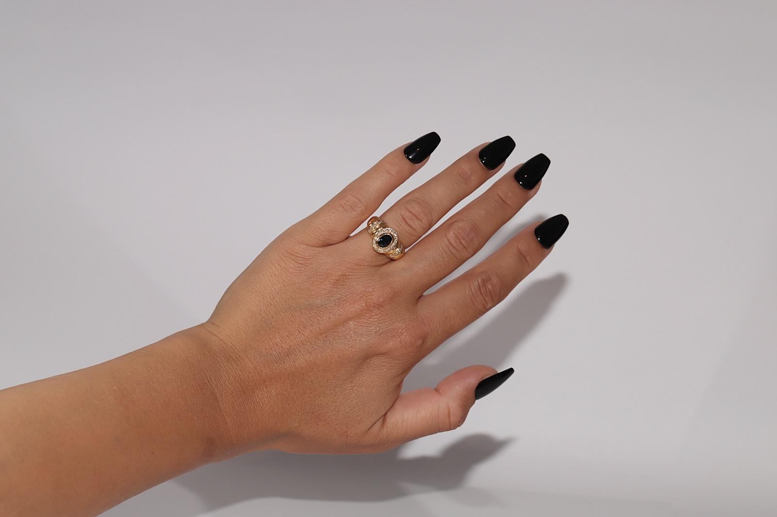 Anello in oro 18k con diamanti naturali e zaffiri ovali, vintage, circa anni '80 in vendita 7